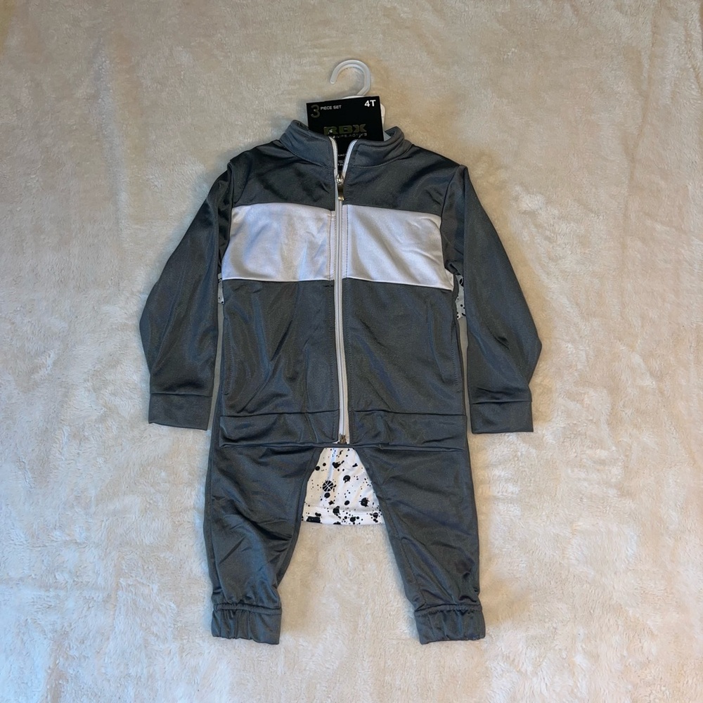 Reebok Toddler boys jogger set with tee gray/black/white